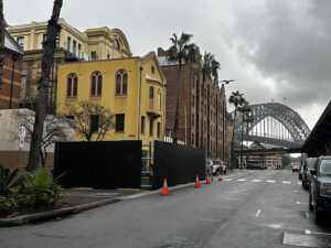 Site Hoardings erected an A class a hoarding along the harbour foreshore in the Rocks, sydney.