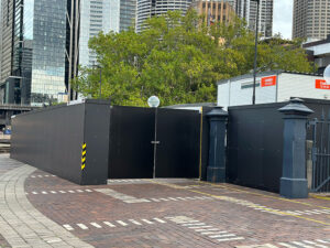Site Hoardings erected an A class a hoarding along the harbour foreshore in the Rocks, sydney.