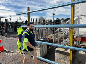 Site Hoardings erected an A class a hoarding along the harbour foreshore in the Rocks, sydney.